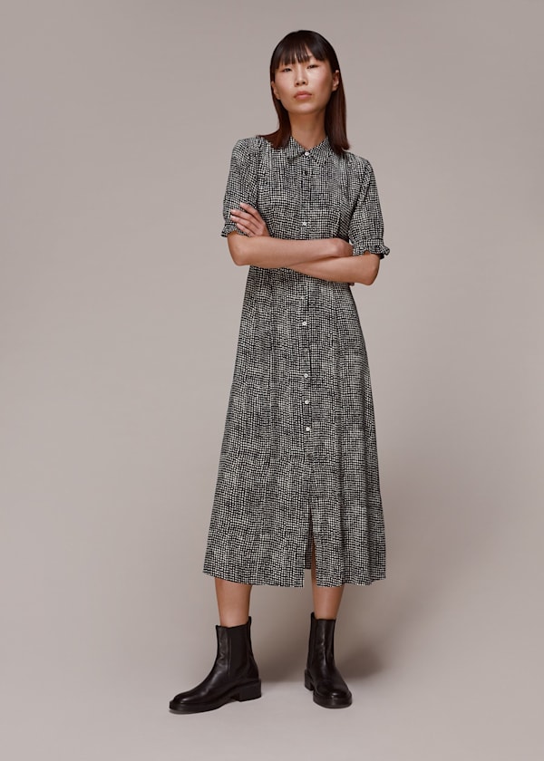 Black Peri Spotted Check Shirt Dress