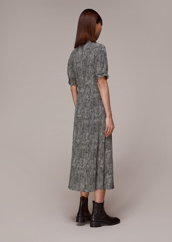 Black Peri Spotted Check Shirt Dress