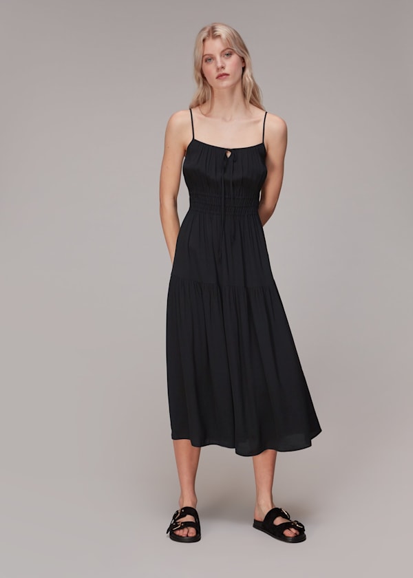 Black Gracie Crepe Smocked Dress