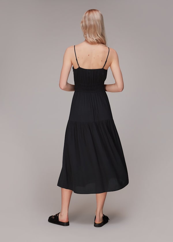 Black Gracie Crepe Smocked Dress