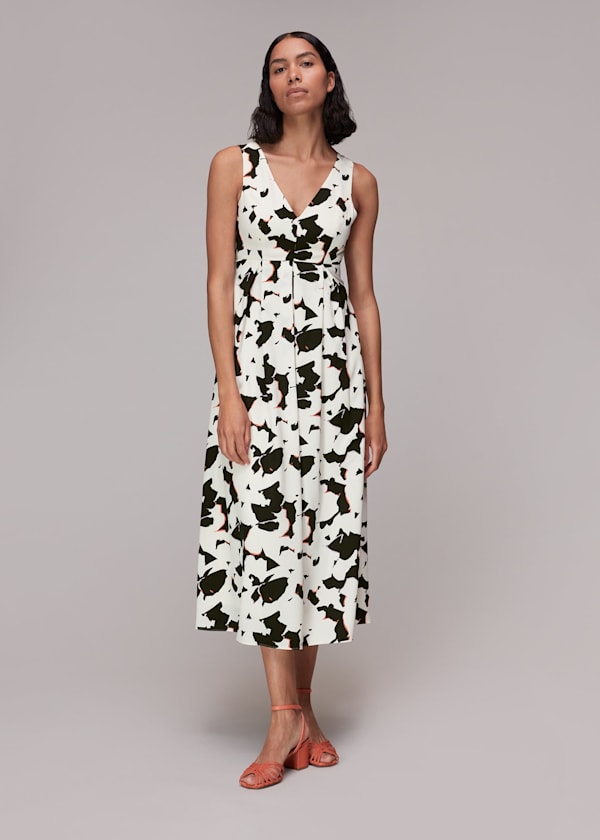 Black Silhouette Floral V Neck Dress