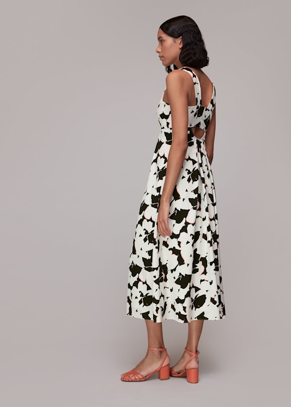 Black Silhouette Floral V Neck Dress