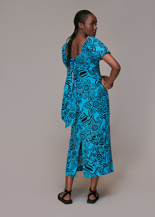 Blue Starflower Puff Sleeve Dress