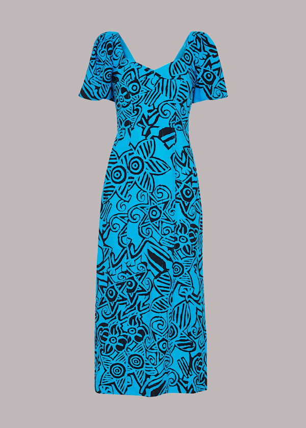 Blue Starflower Puff Sleeve Dress