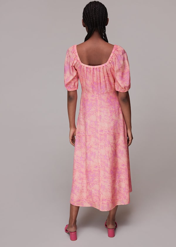 Multicolour Cracked Batik Print Silk Dress