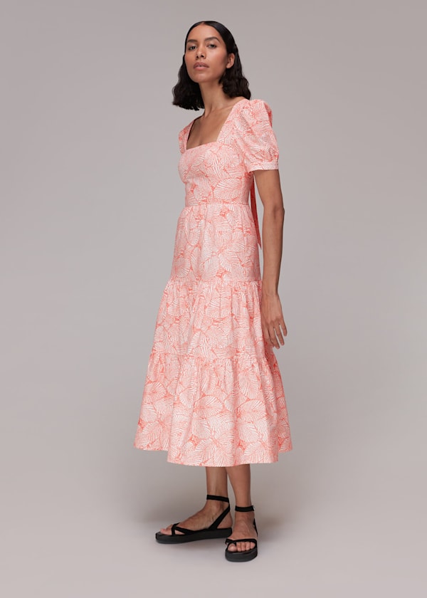 Multicolour Speckled Leaf Poplin Dress