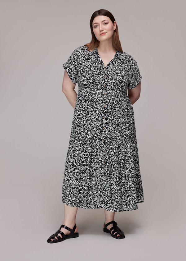 Black Abstract Smudge Tiered Dress