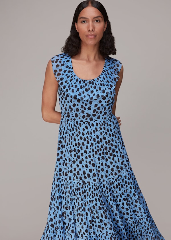 Blue Brushed Dalmatian Plisse Dress