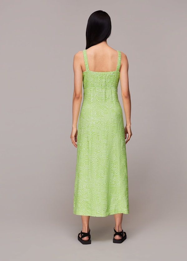 Lime Warped Checkerboard Midi Dress