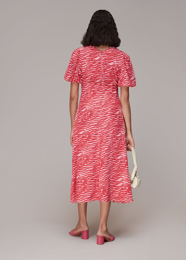 Pink Seafoam Zebra Silk Midi Dress