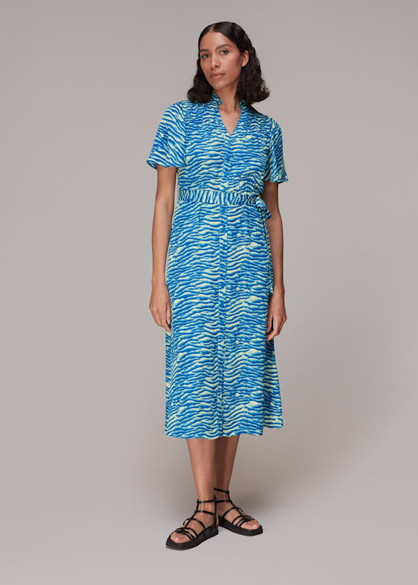 Blue Seafoam Zebra Midi Dress