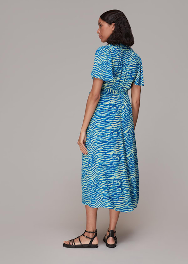 Blue Seafoam Zebra Midi Dress