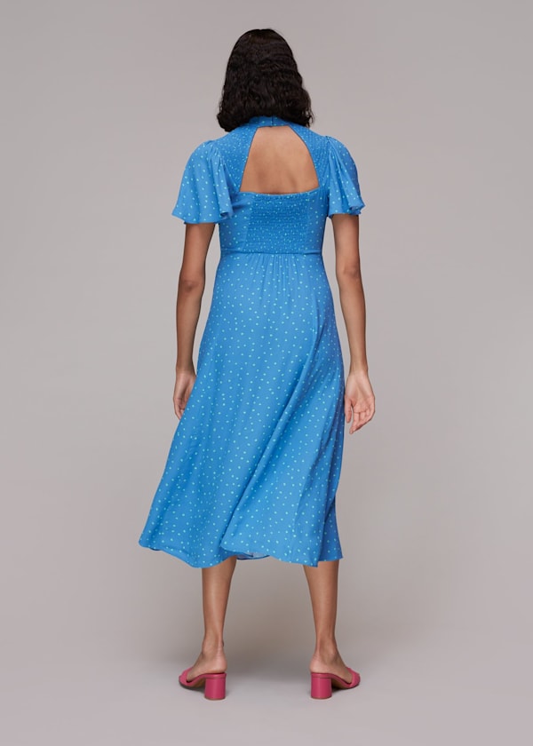 Blue Uneven Spot Print Midi Dress