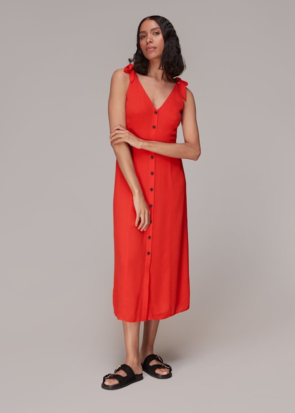 Red Hanna Tie Shoulder Dress