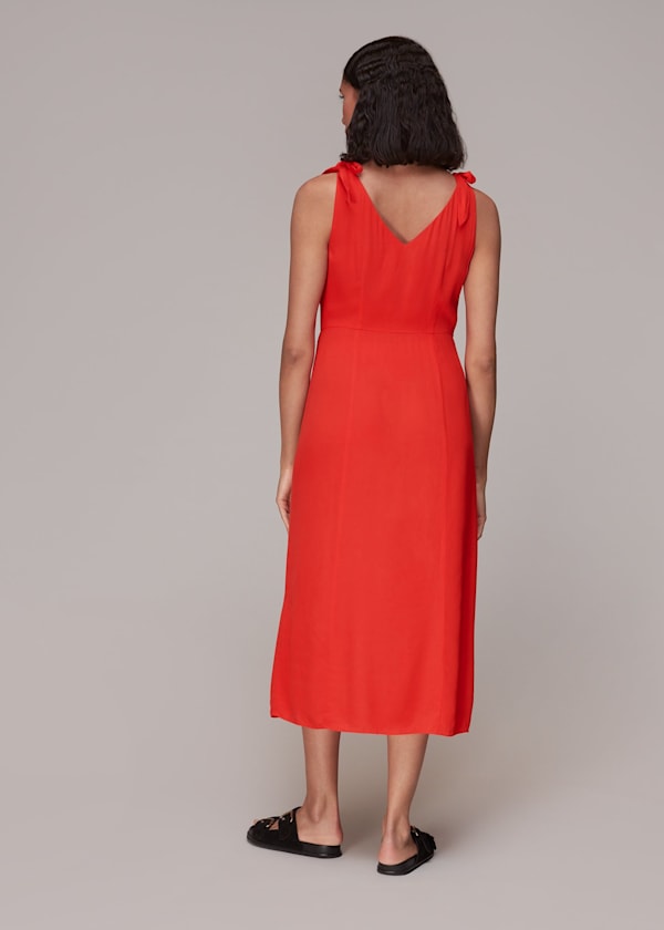 Red Hanna Tie Shoulder Dress
