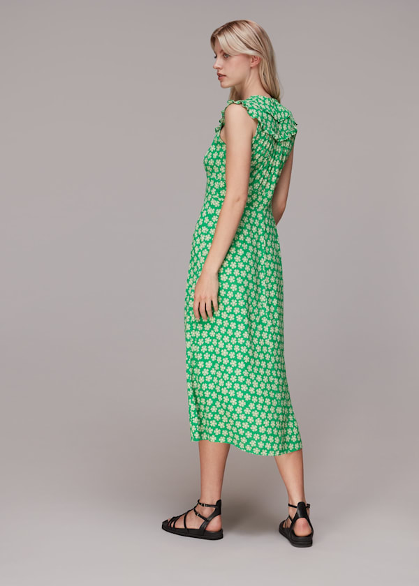 Green Daisy Check Frill Midi Dress