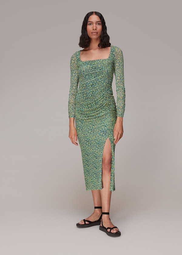 Green Ditsy Sunflower Mesh Dress