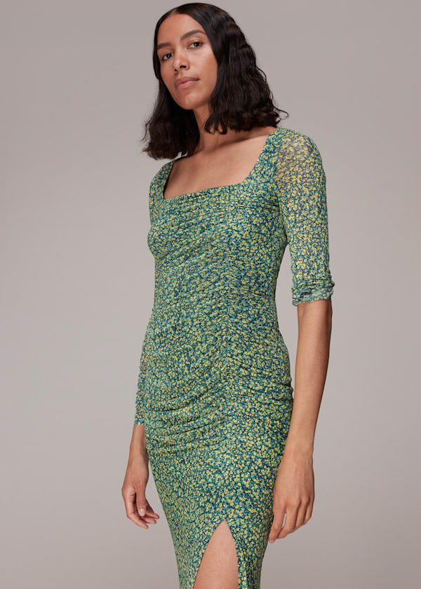 Green Ditsy Sunflower Mesh Dress