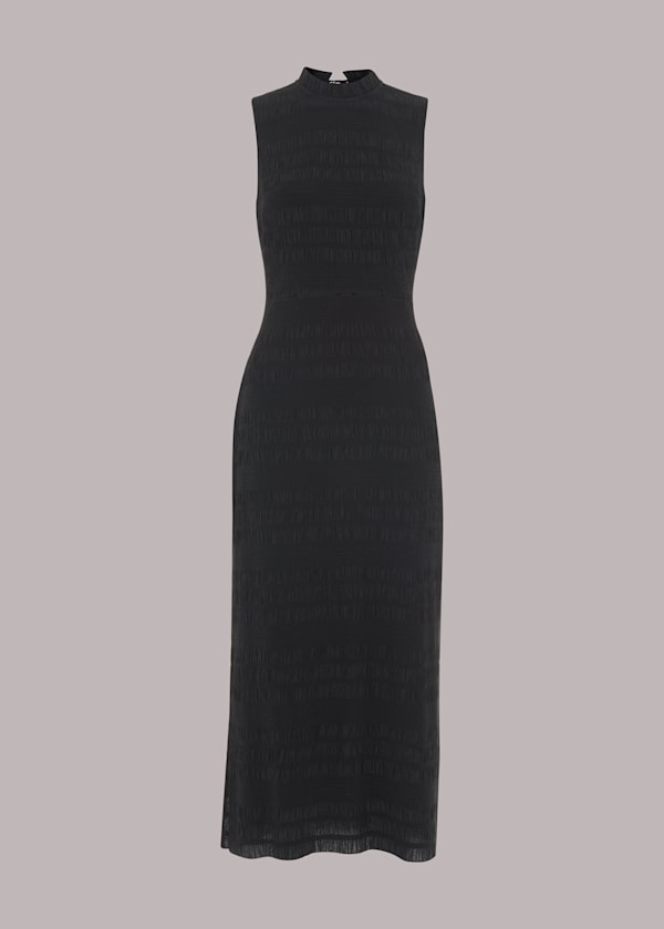 Black Maya Plisse Midi Dress