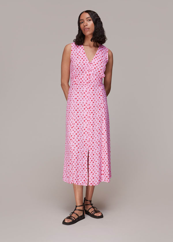 Whistles micro floral tie cuff dress online