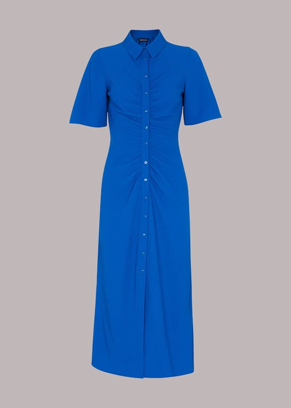 Blue Textured Gathered Detail Dress