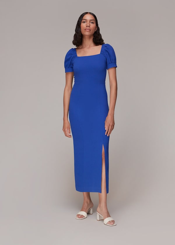 Blue Amber Textured Midi Dress