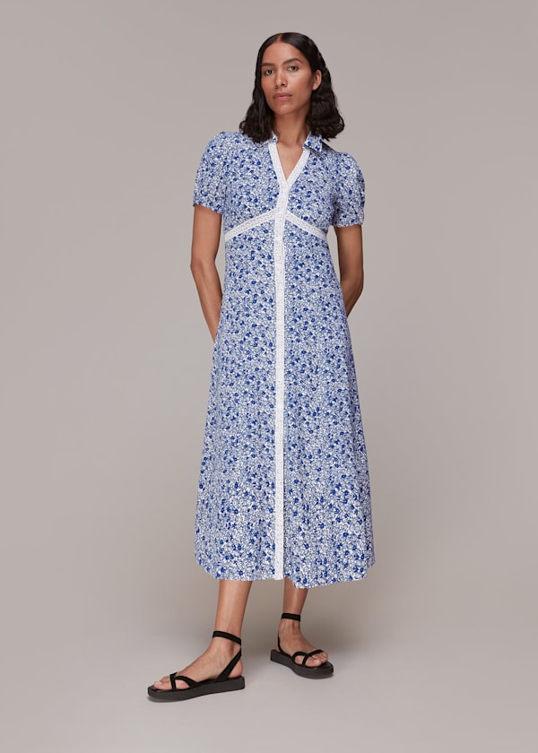 Blue Twin Daisy Print Midi Dress
