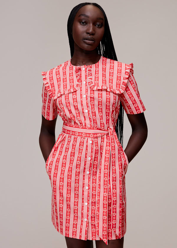 Red Stripe Collar Mini Dress