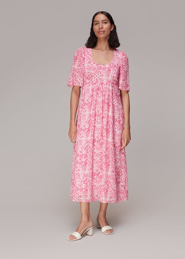 Pink Abstract Batik Midi Dress