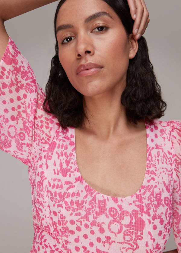 Pink Abstract Batik Midi Dress