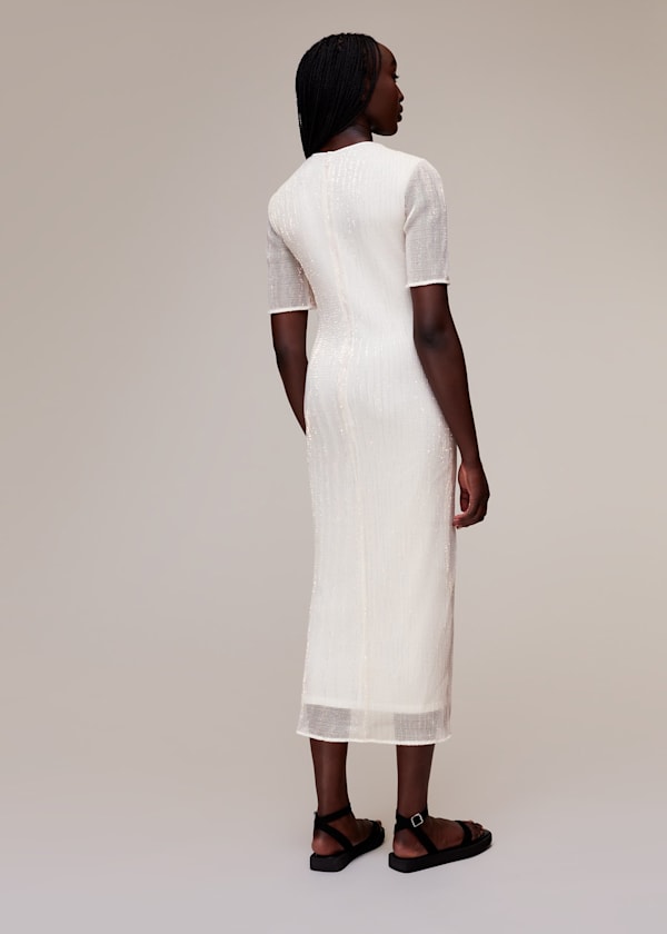 Pale Pink Keyhole Sequin Midi Dress