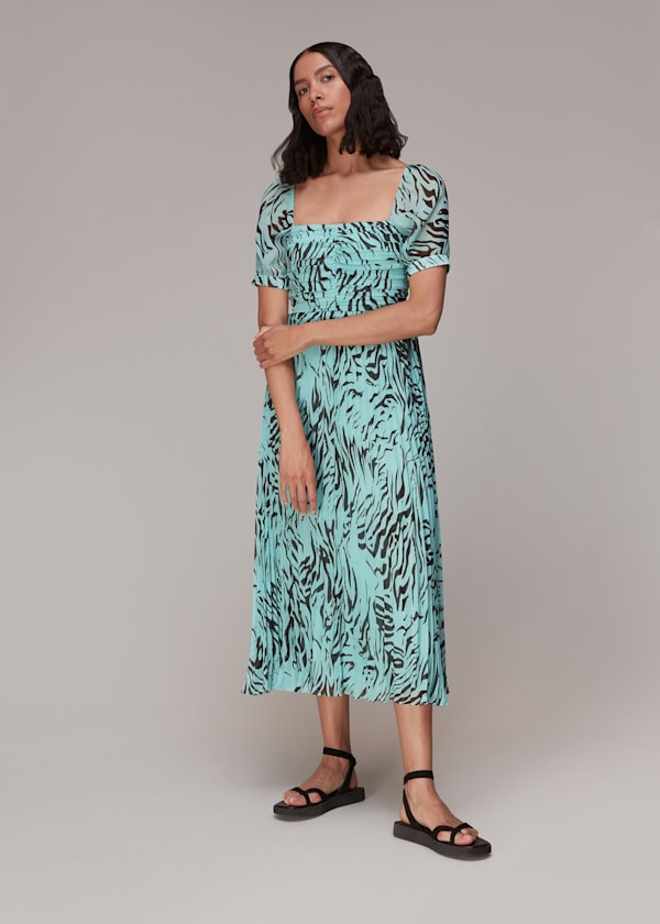 Mint Midnight Tiger Pleated Dress