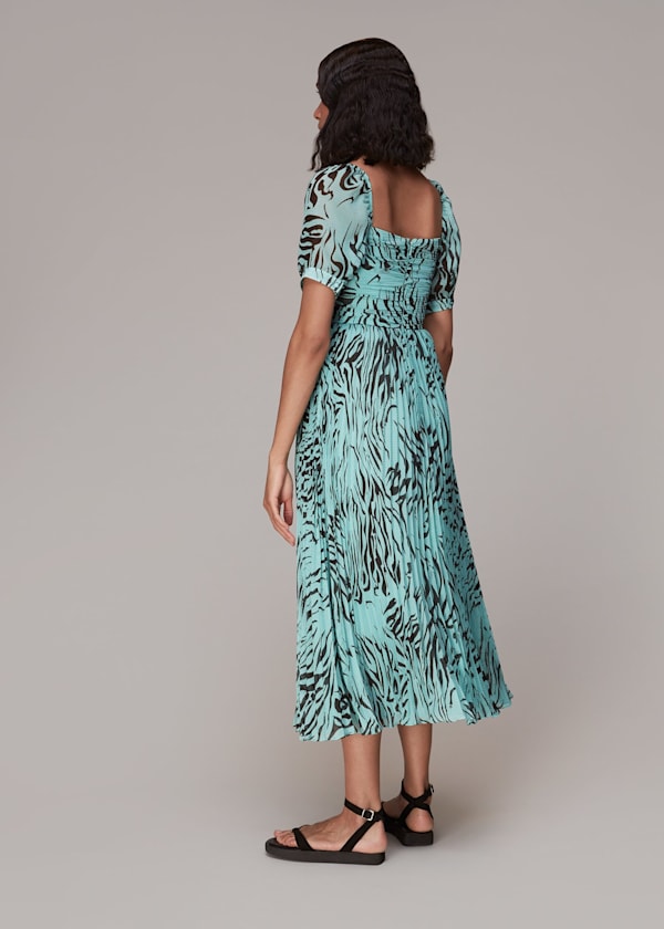 Mint Midnight Tiger Pleated Dress