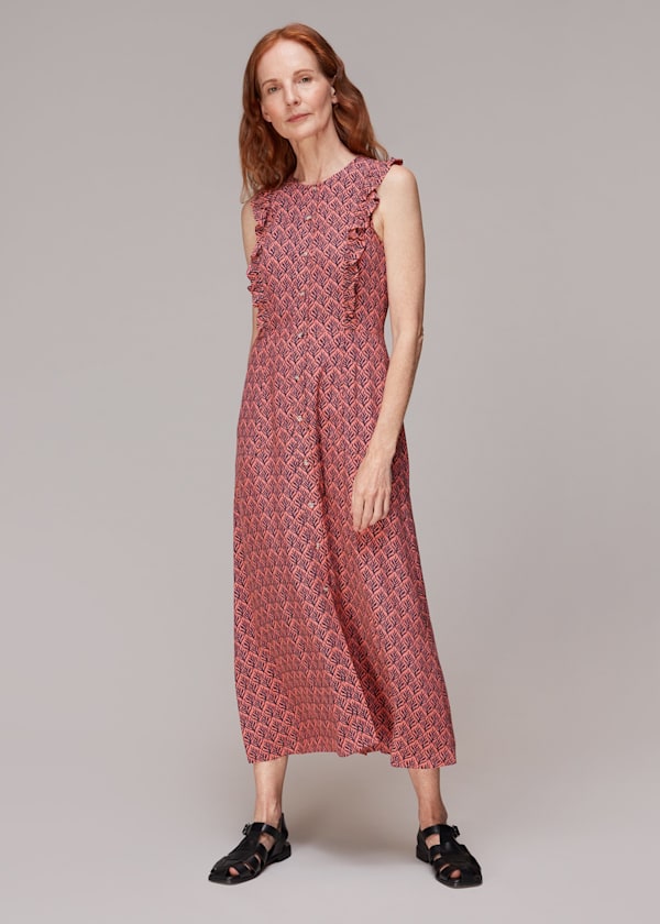Multicolour Sea Tree Frill Midi Dress