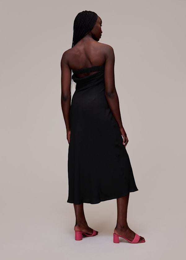 Black Bandeau Strapless Midi Dress