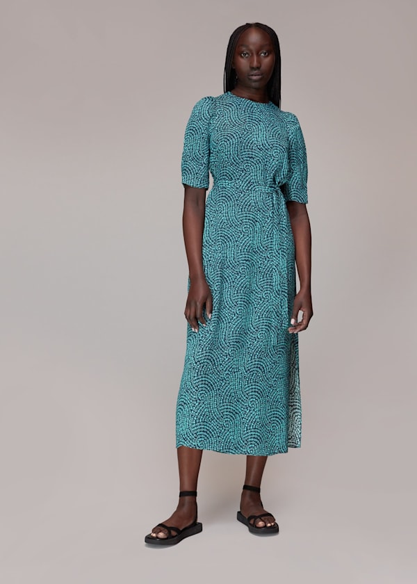 Blue Daisy Waves Cut Out Midi Dress