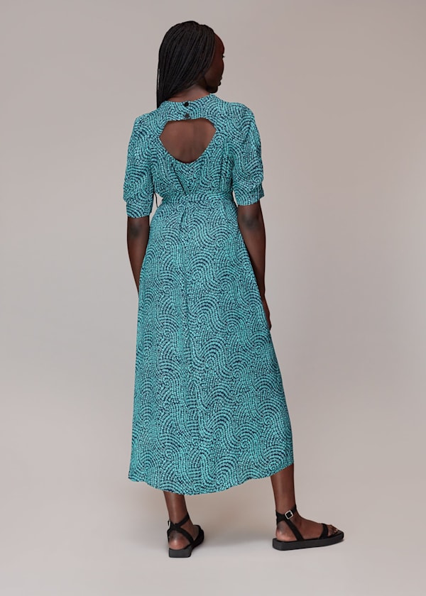 Blue Daisy Waves Cut Out Midi Dress