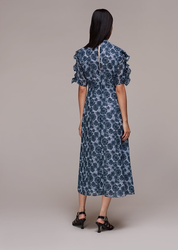 Purple Winter Garden Print Midi Dress