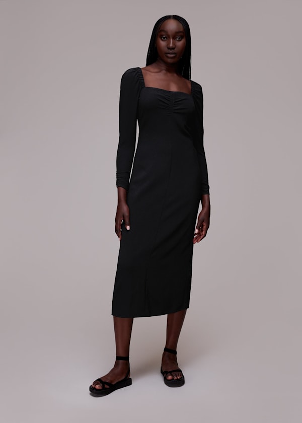 Black Laura Textured Midi Dress