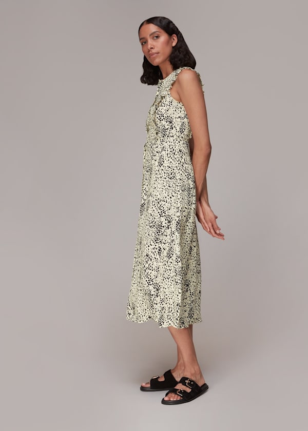 Yellow Lively Animal Frill Midi Dress