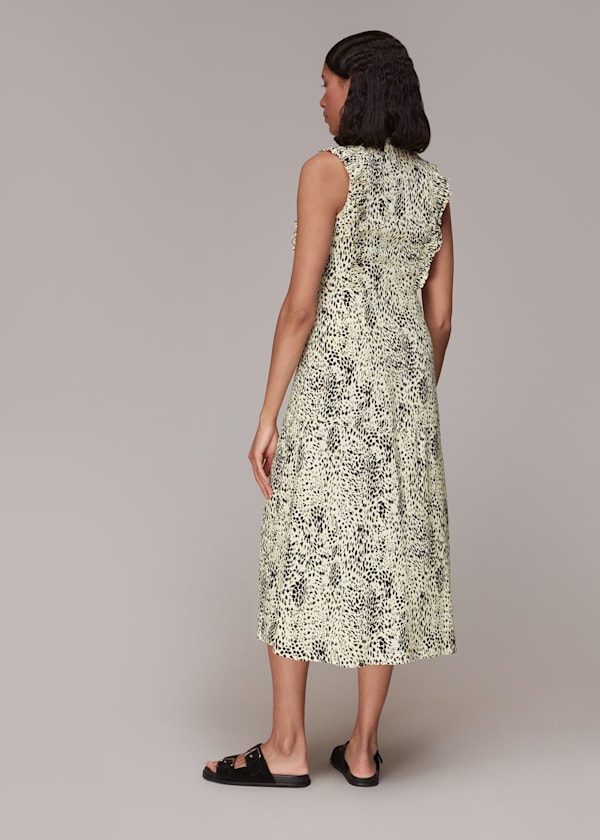 Yellow Lively Animal Frill Midi Dress