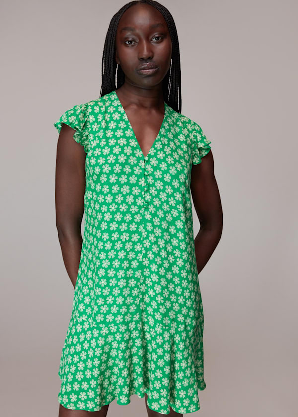 Green Daisy Check Print Flippy Dress