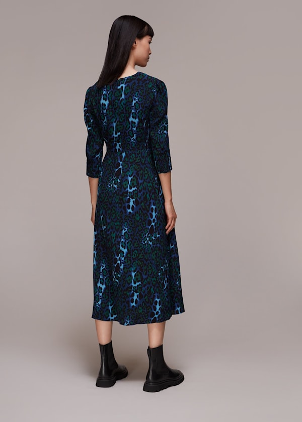 Blue Night Cat Print Midi Dress