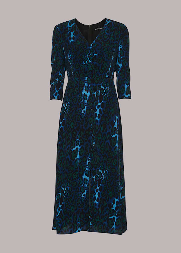 Blue Night Cat Print Midi Dress