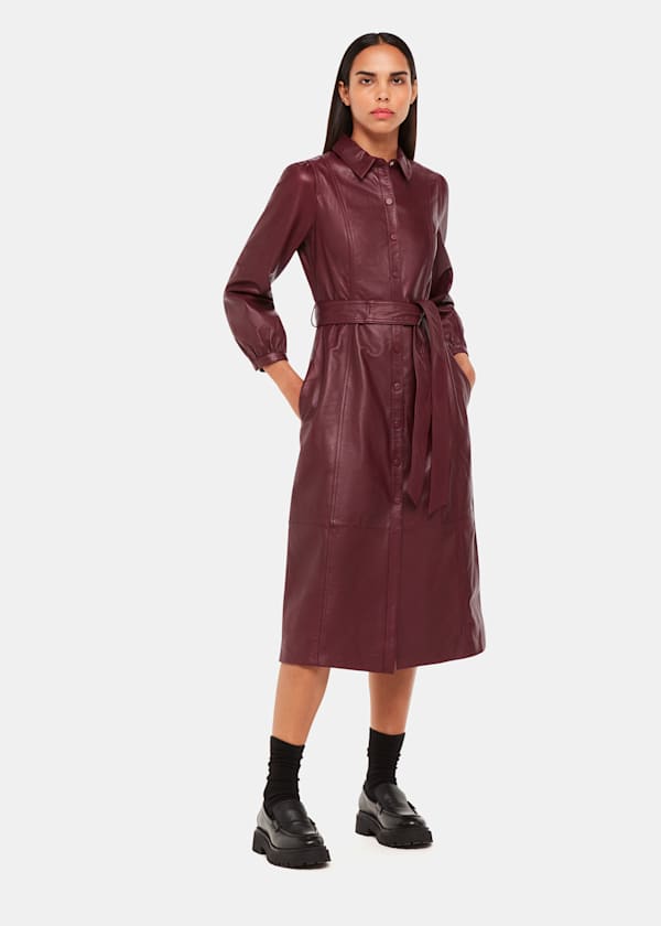 Burgundy Phoebe Leather Shirt Dress