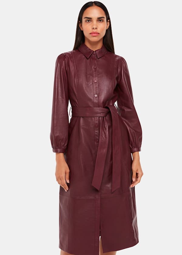 Burgundy Phoebe Leather Shirt Dress