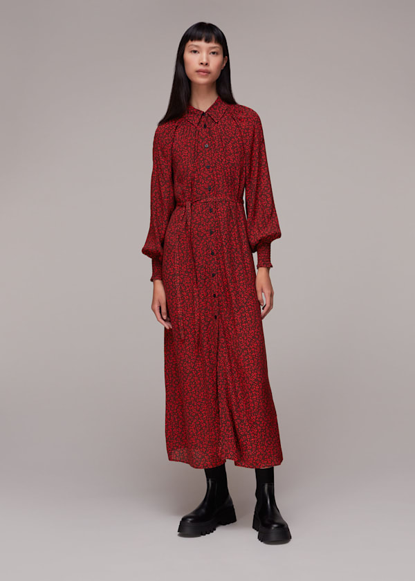 Red Pansy Dot Shirt Dress