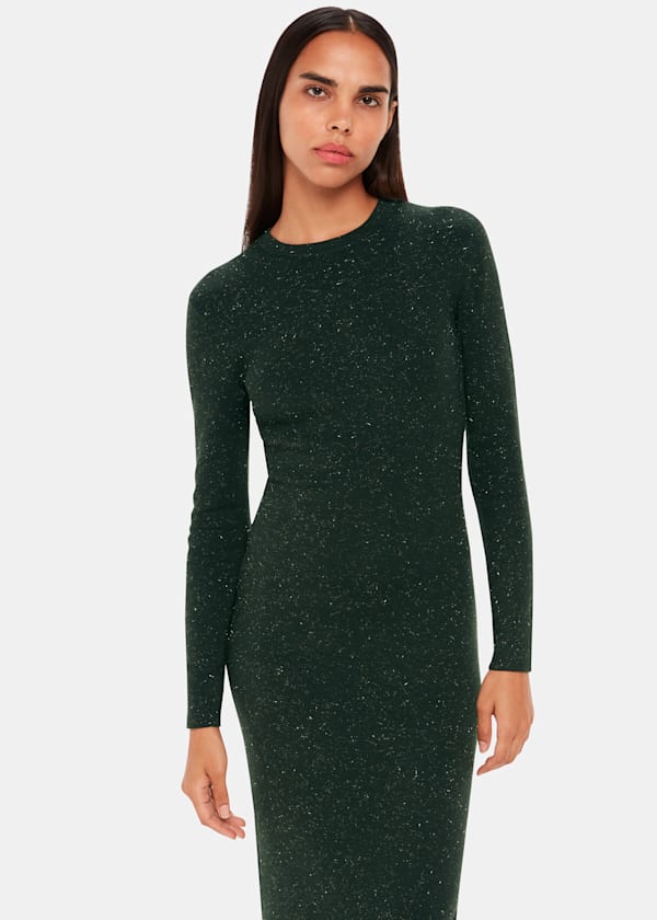 Dark Green Annie Sparkle Knit Sweater Dress