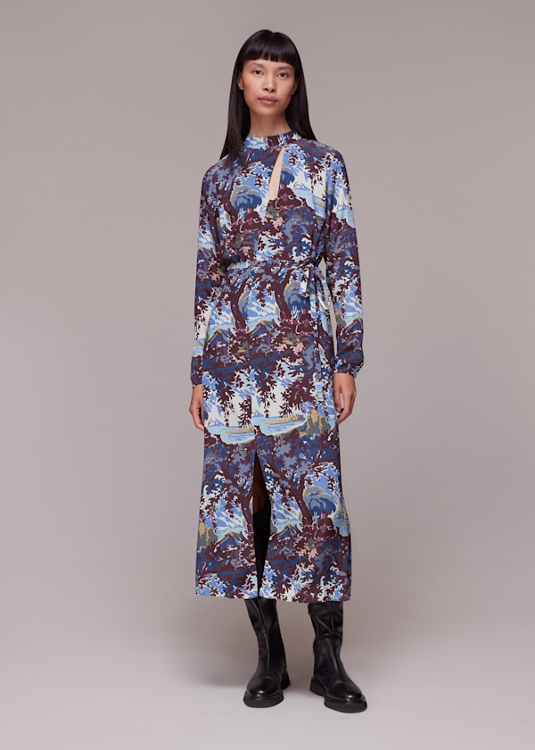 Multicolour Great Lake Keyhole Silk Dress