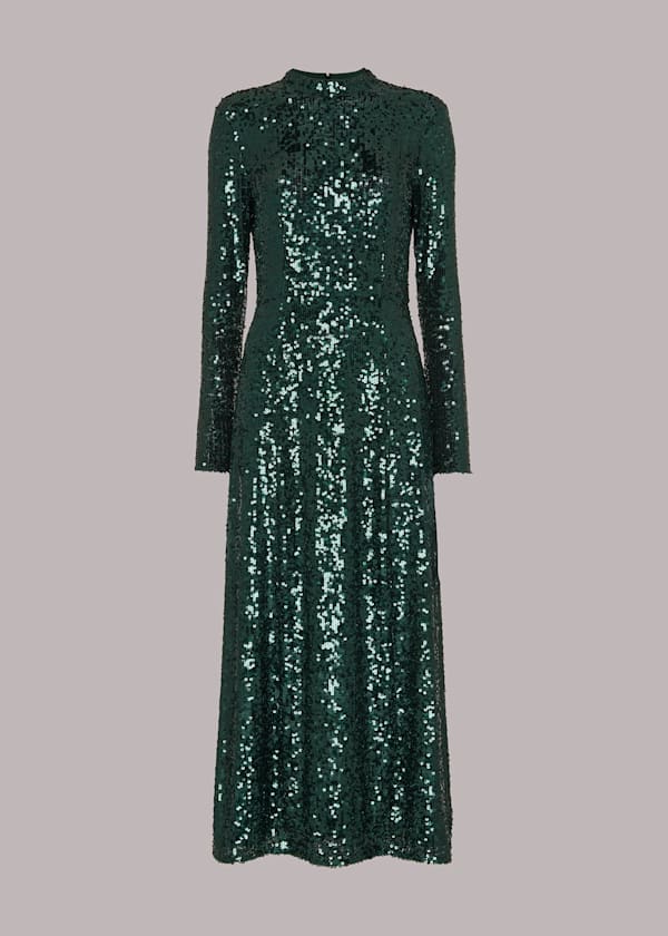 Dark Green Minimal Sequin Midi Dress